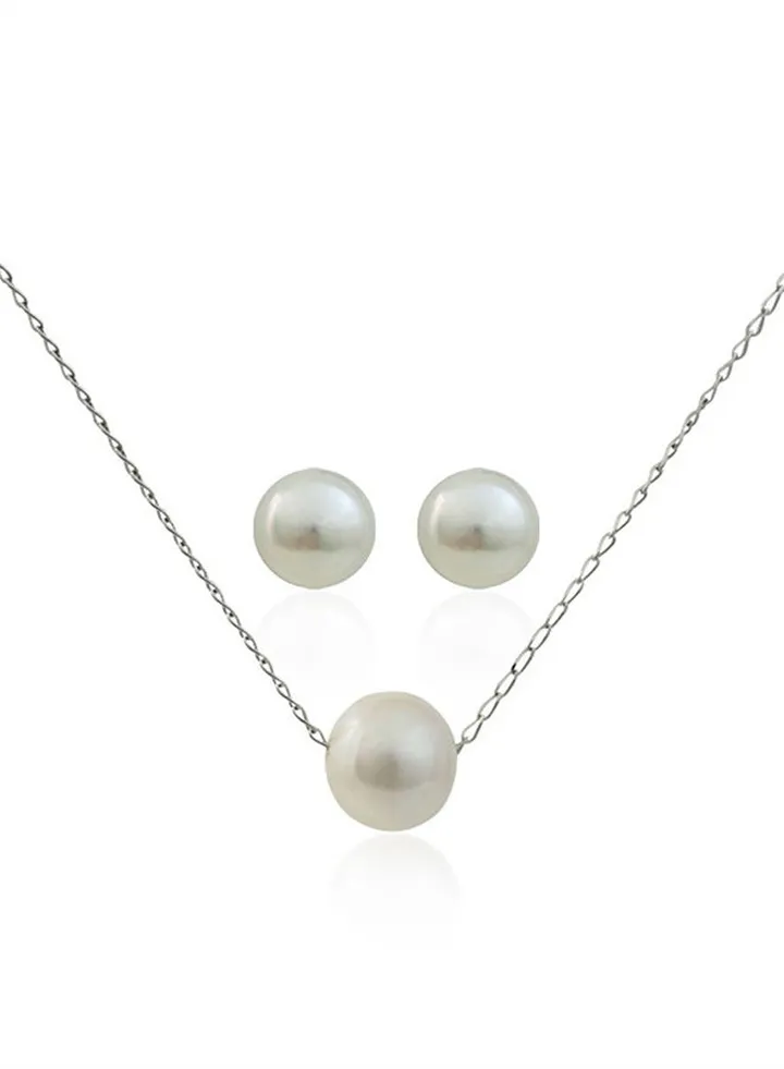 925 Sterling Silver White Freshwater Pearl Jewelry Set