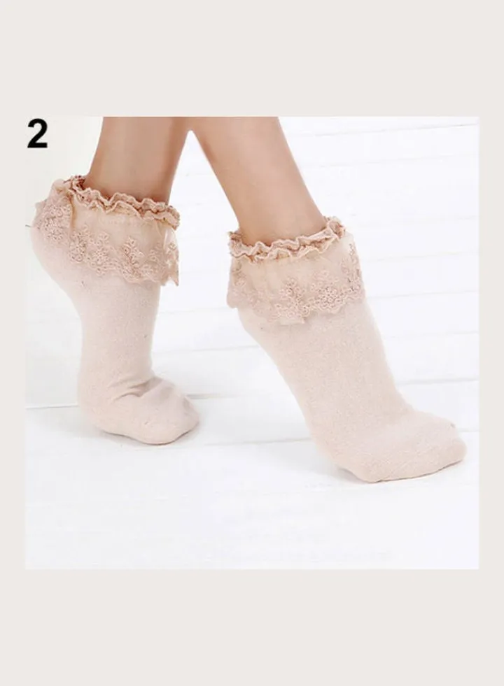 Pair Of Princess Lace Socks Brown