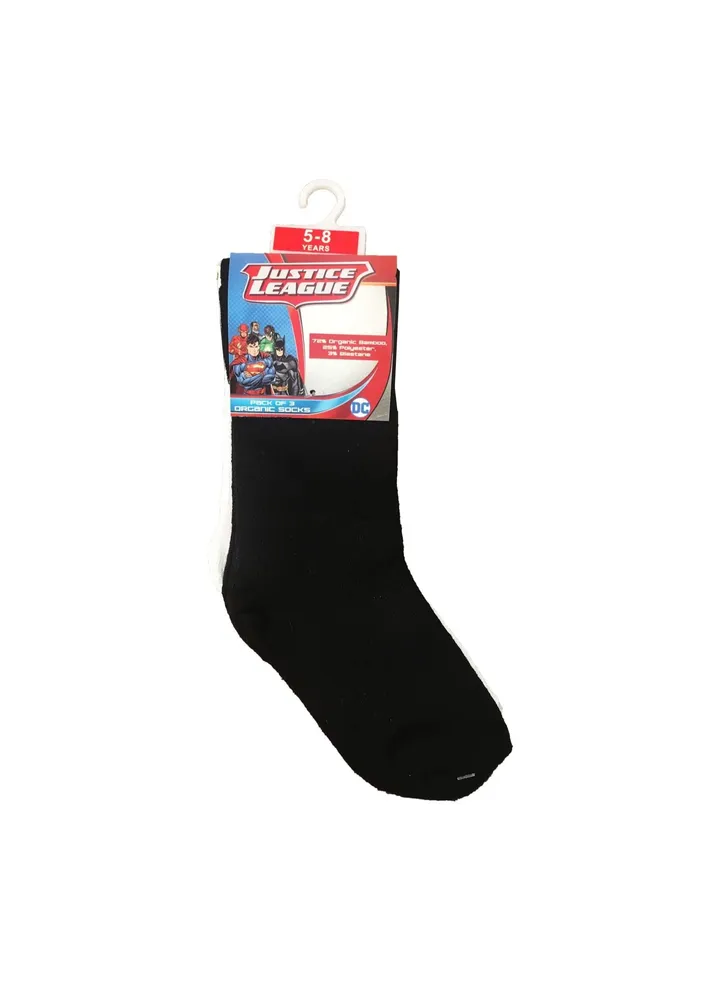 Batman Bamboo Cotton Sock - Solid (Pack Of 3) - Black/White/Grey 5-8Y