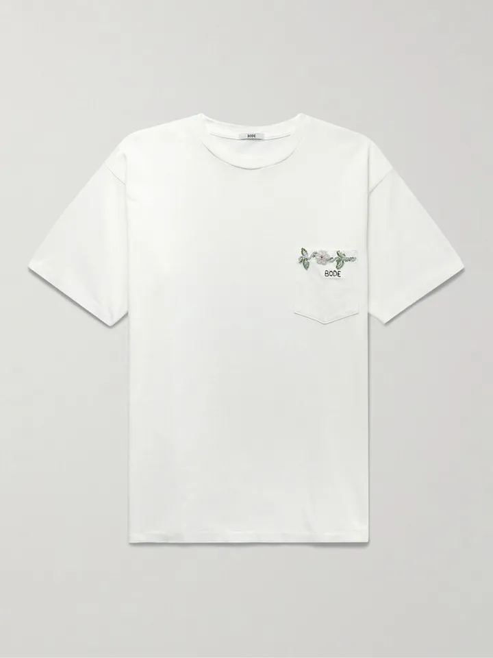 Embellished Logo-Embroidered Cotton-Jersey T-Shirt