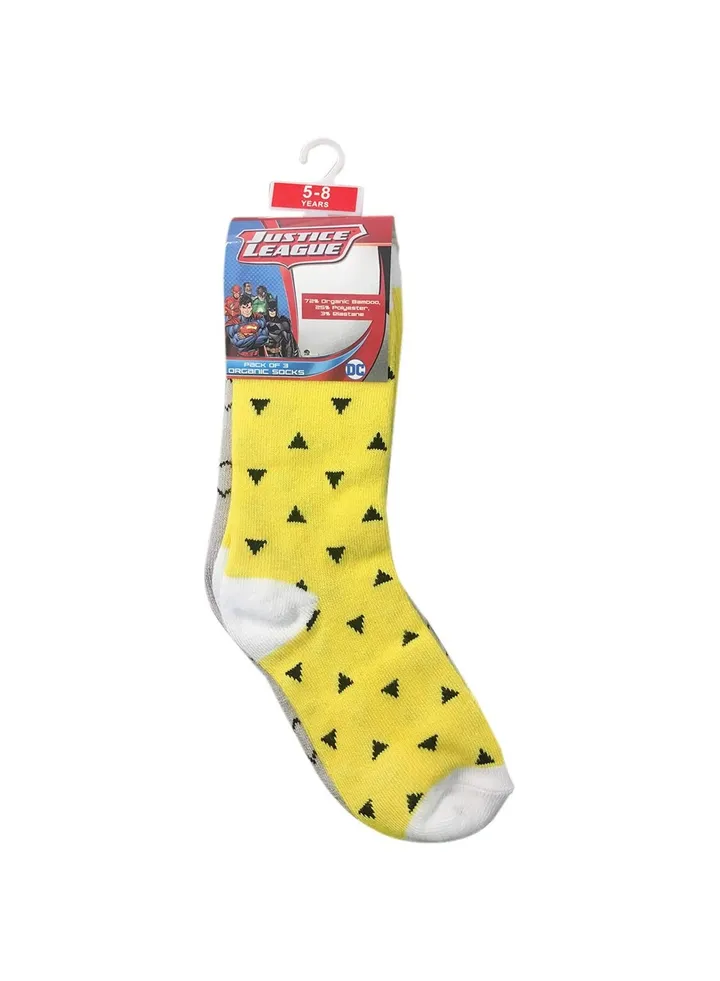 Batman Bamboo Cotton Sock - Printed (Pack Of 3) - Yellow/Grey/Black 5-8Y