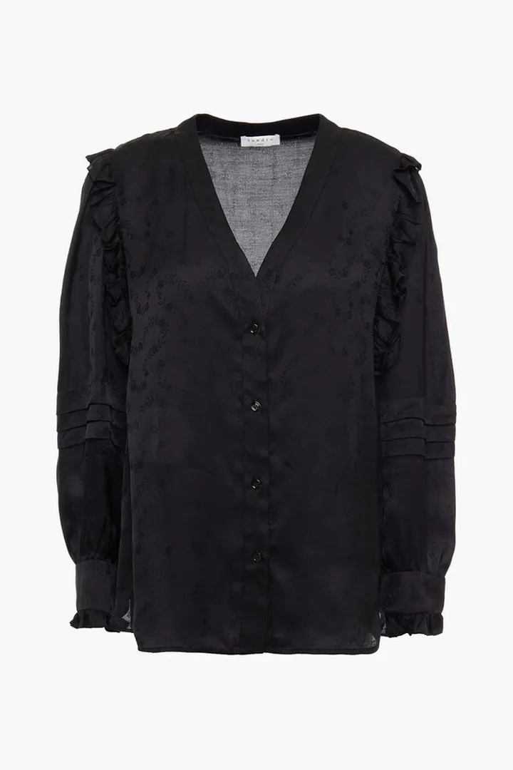 Ruffle-trimmed jacquard blouse