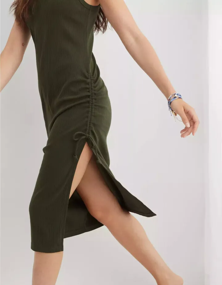 Aerie Ruched Rib Midi Dress
