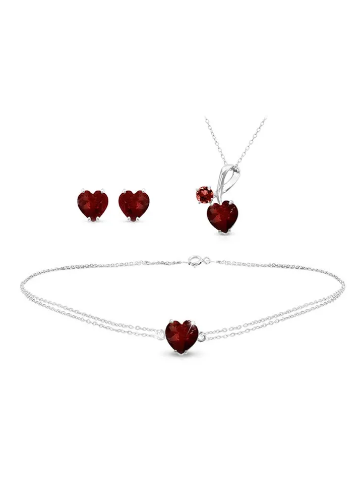 18 Karat Solid White Gold 7mm Garnet Jewellery Set