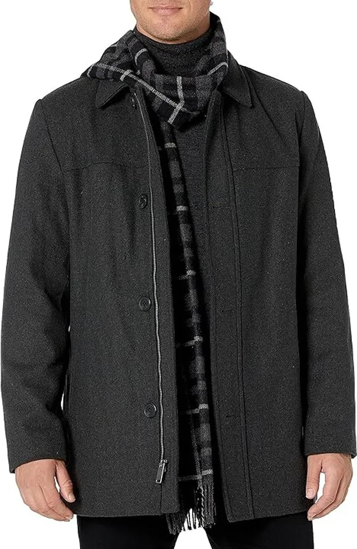 Dockers Men's Weston Wool Blend Scarf Coat (Charcoal) Men's Coat