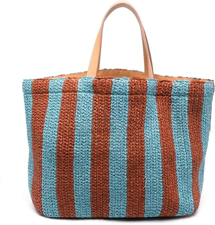 Riviera striped raffia tote bag