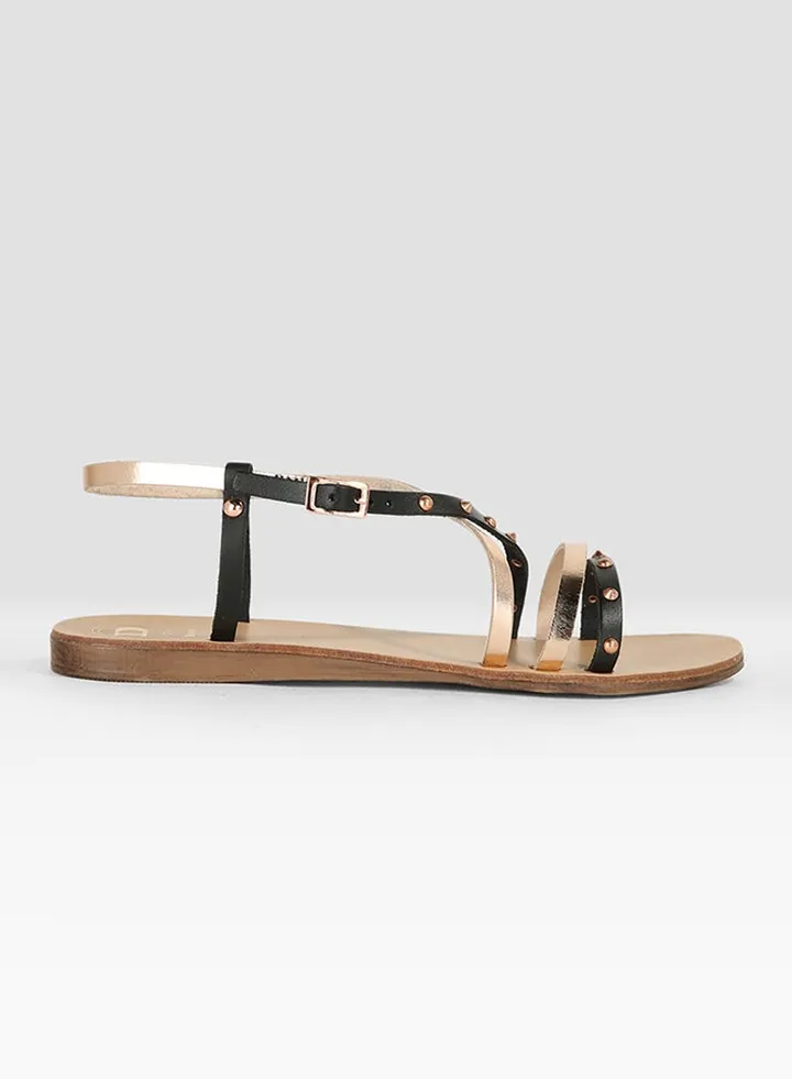 Lizabel Studded Sandals Black Leather Mix