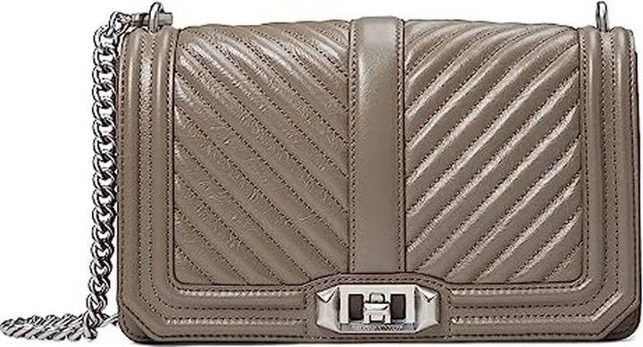 Rebecca Minkoff Chevron Quilted Small Love Crossbody (Deep Taupe) Cross Body Handbags