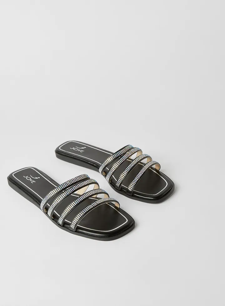 Strap Detail Flat Sandals Black