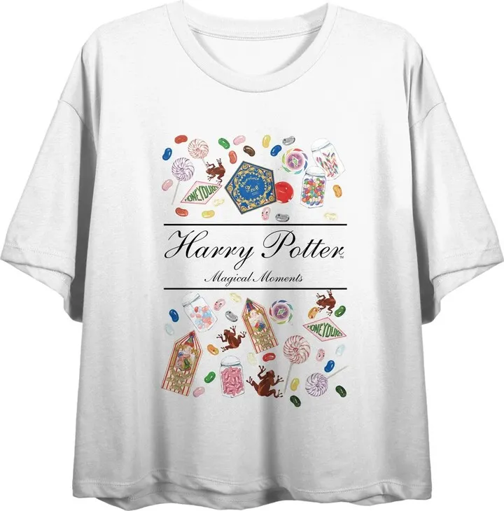 Harry Potter Magical Moments Crew Neck Short Sleeve White Women’s Crop T-shirt-Medium