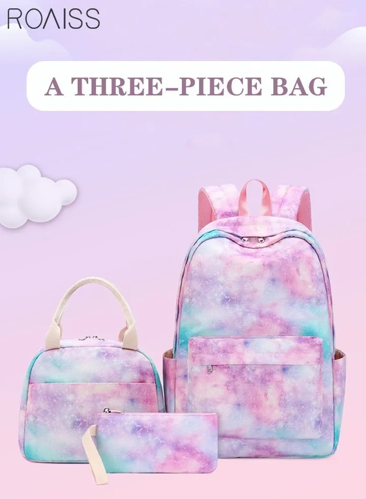 Stylish Girls School Backpack with Galaxy Print Fits 15 Inch Laptop Insulated Lunch Bag for Teens Boys and Kids Multicolor