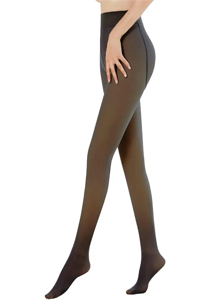 Fleece Lined Tights for Women, Fake Translucent Nude Tights Leggings, Opaque High Waisted Footed Thermal Pantyhose