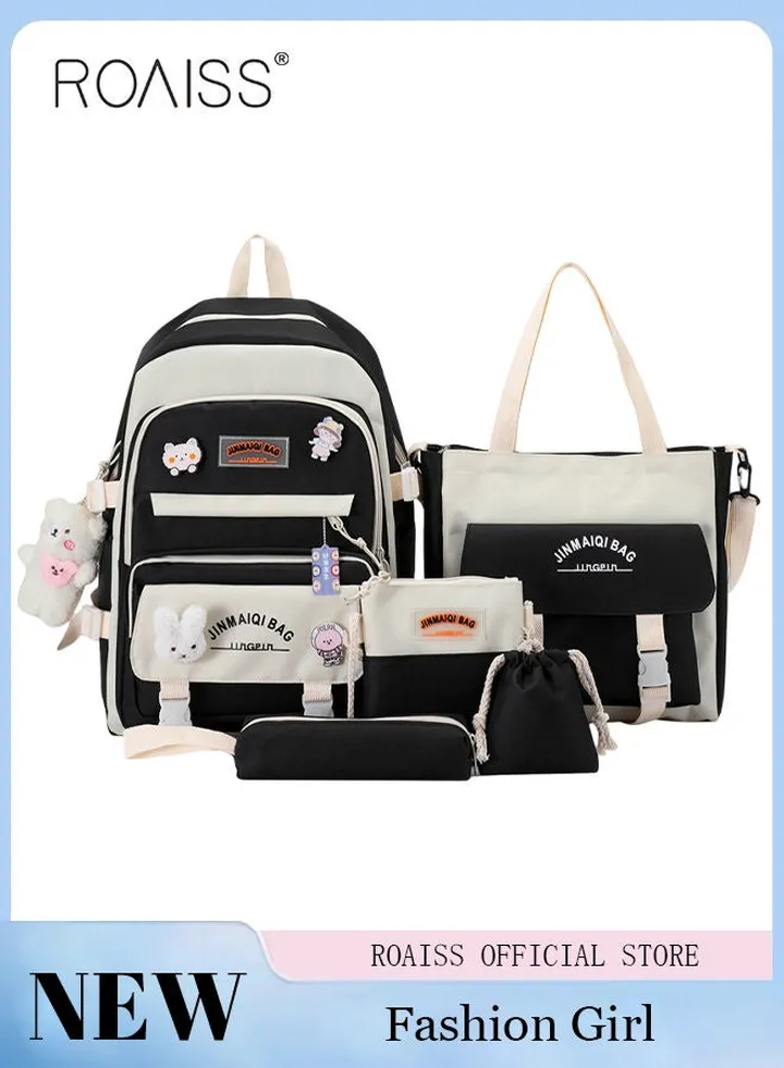 5-Piece Set of Backpack Fashion Kid New Backpack Junior High School Student Bag