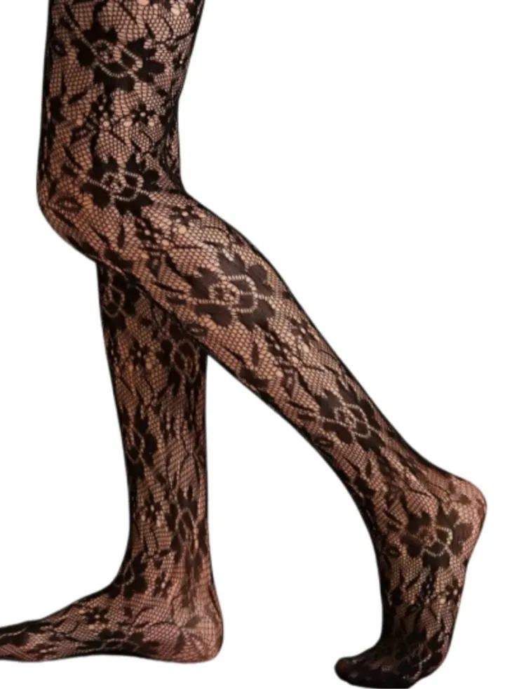 Kellon Pantyhose Black Knitted with Floral Design