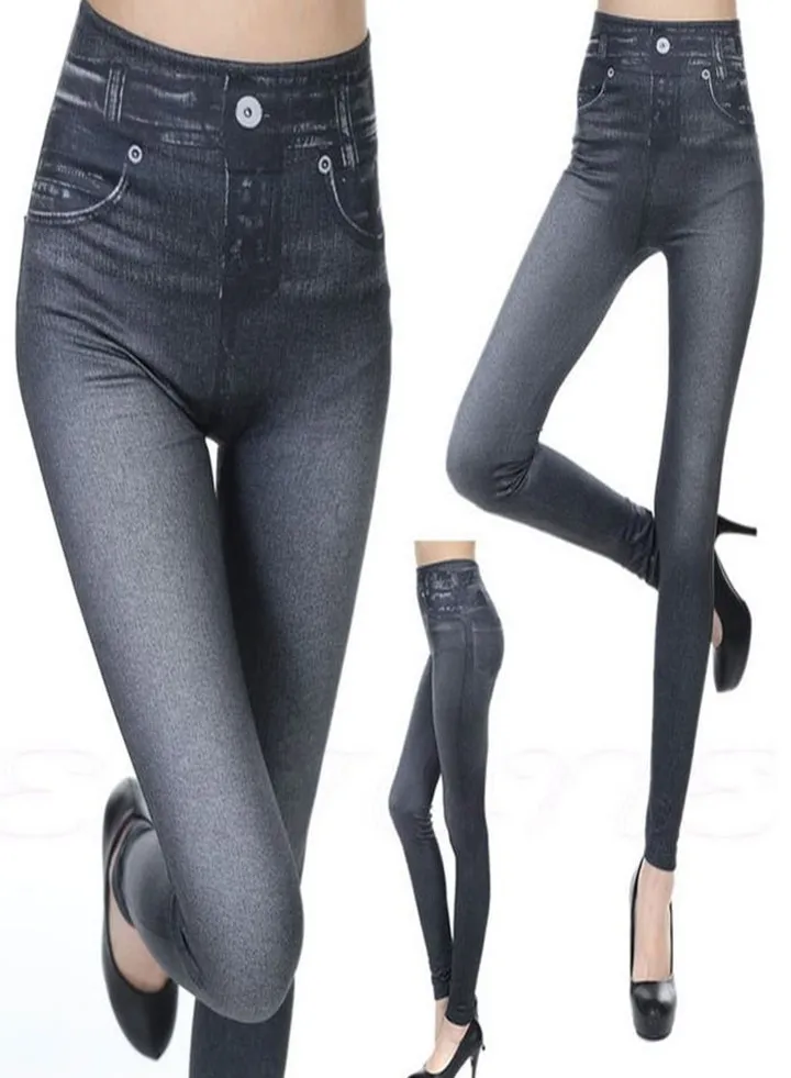 Women's Real Pocket Corset Jeans Seamless Bottoming Tights Black