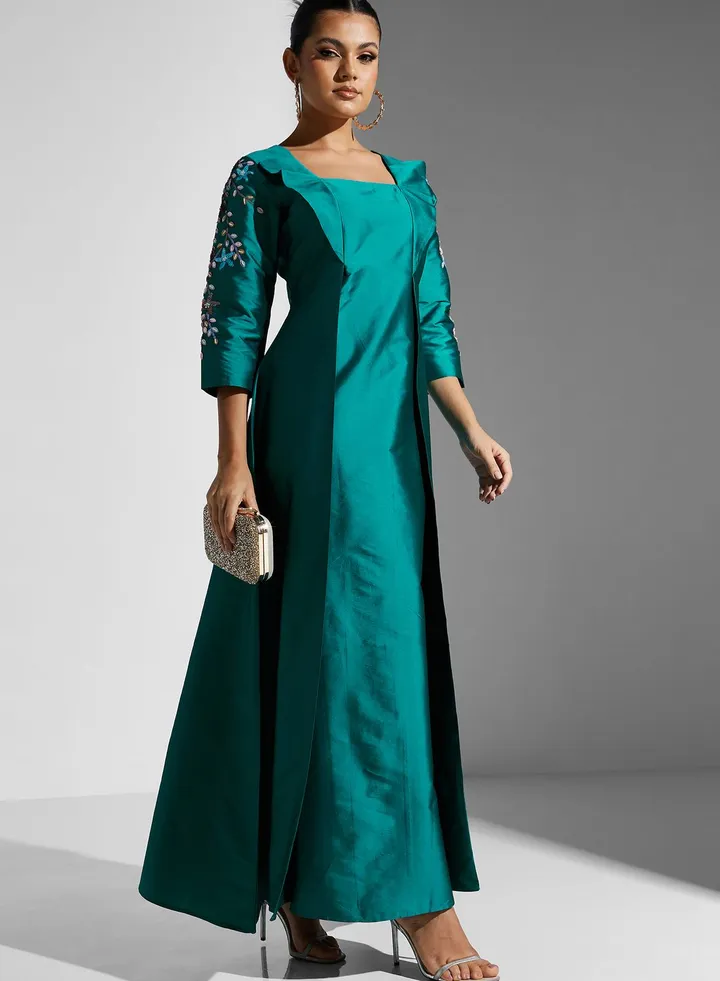 Zena Louay Dress With Embroidered Sleeve