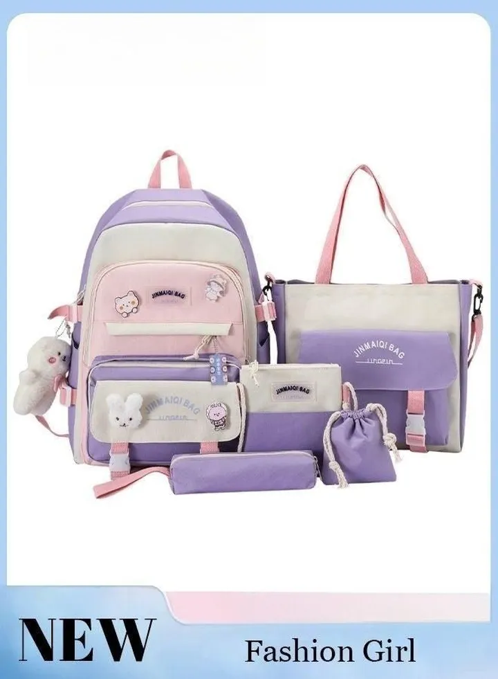 5-Piece Set of Backpack Fashion Women's New Oxford Cloth Backpack Junior High School School Student Bag