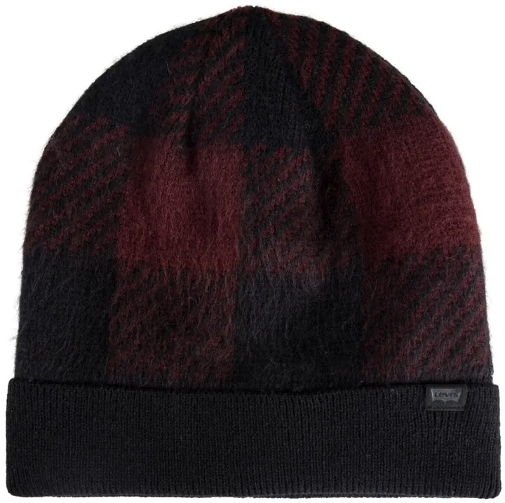 Levi's Men's Buffalo Check Cuff Beanie with Leather Logo Patch