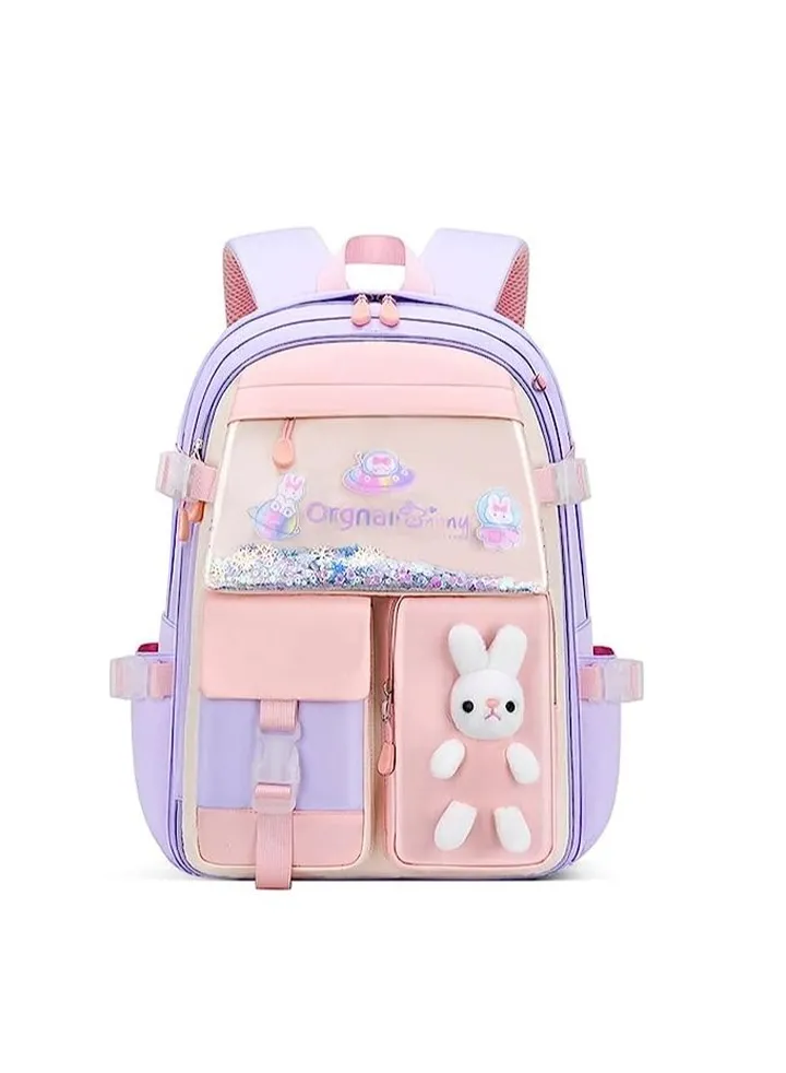 ORiTi Kids Backpacks for Girls Kawaii Quicksand Refrigerator Door Girls Backpack School Bags for Girls Bunny School Bag (Purple)