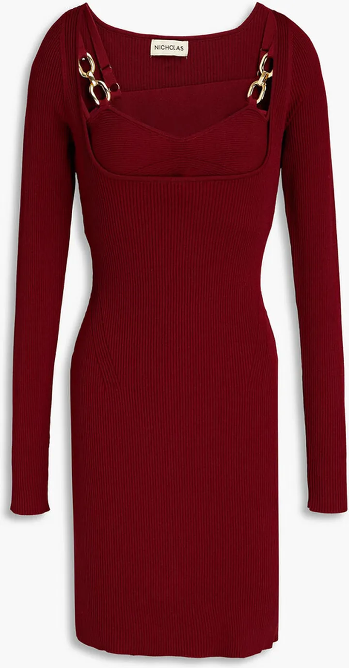 Eydis chain-embellished ribbed-knit mini dress