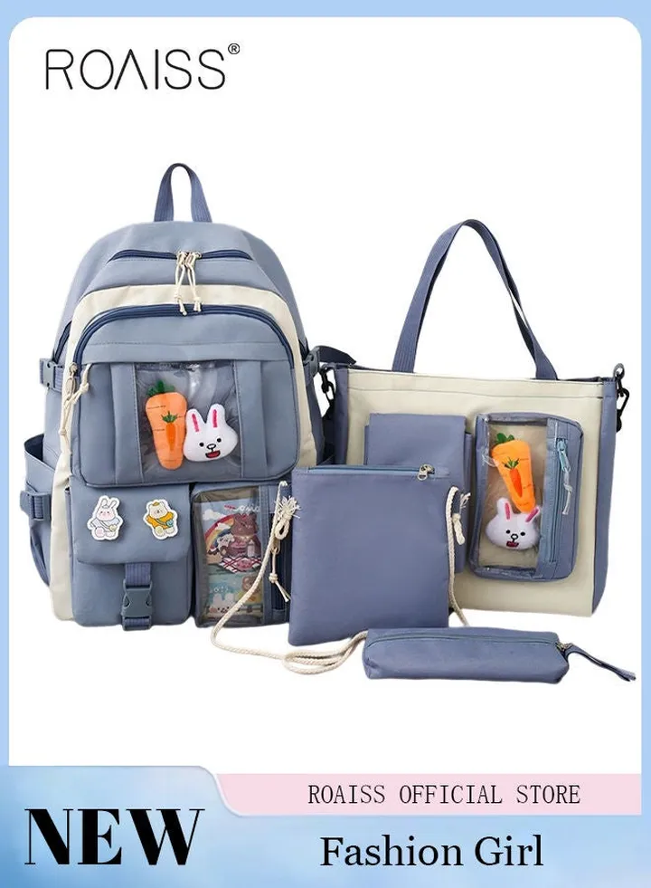 4-Piece Set of Cute Backpack Women's Bag Lightweight Elementary School Students Girls Large Capacity Children's School Bag