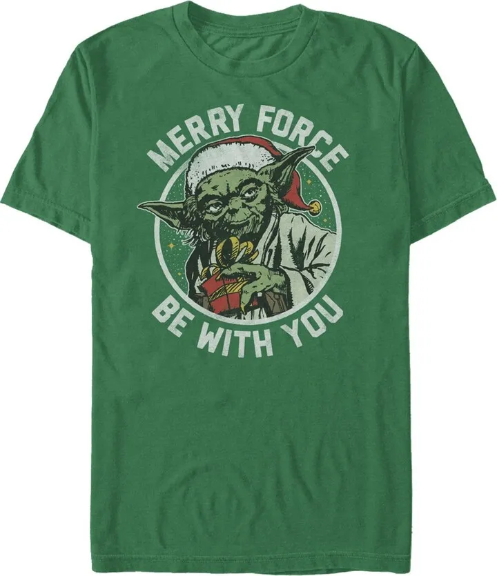 Men's Star Wars Christmas Yoda May the Force T-Shirt - Kelly Green - 3X Large