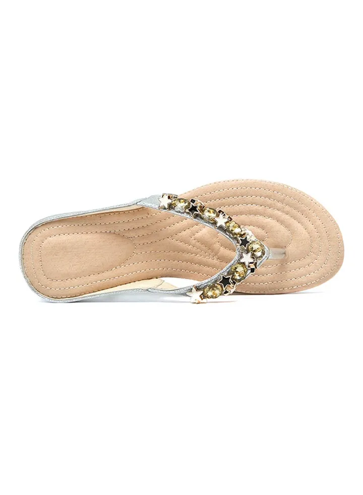 Perals Stone Embellished Sandals Silver