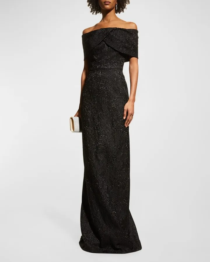 Off-Shoulder Jacquard Column Gown
