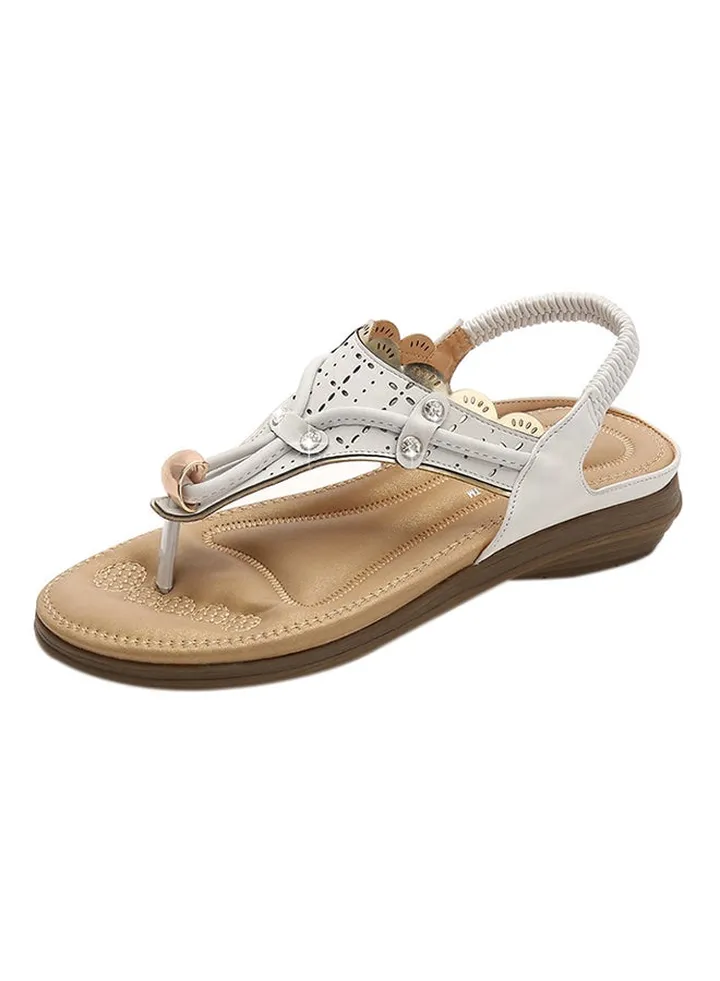 T-strap Elastic Band Sandals White