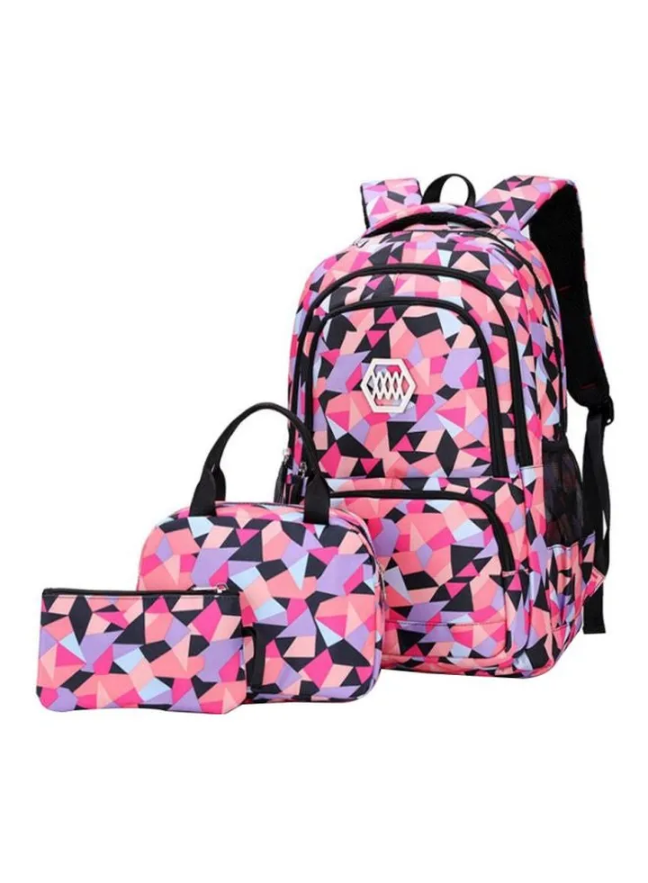 3-Piece Kids Backpack Set Pink/Blue/Black
