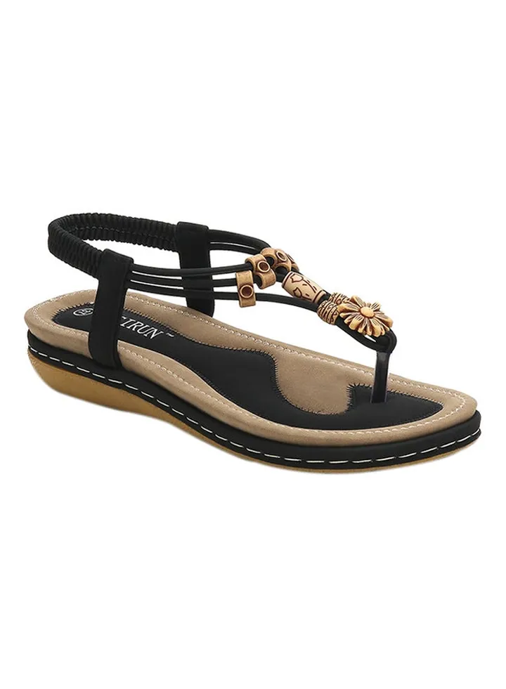 T-strap Elastic Band Sandals Black