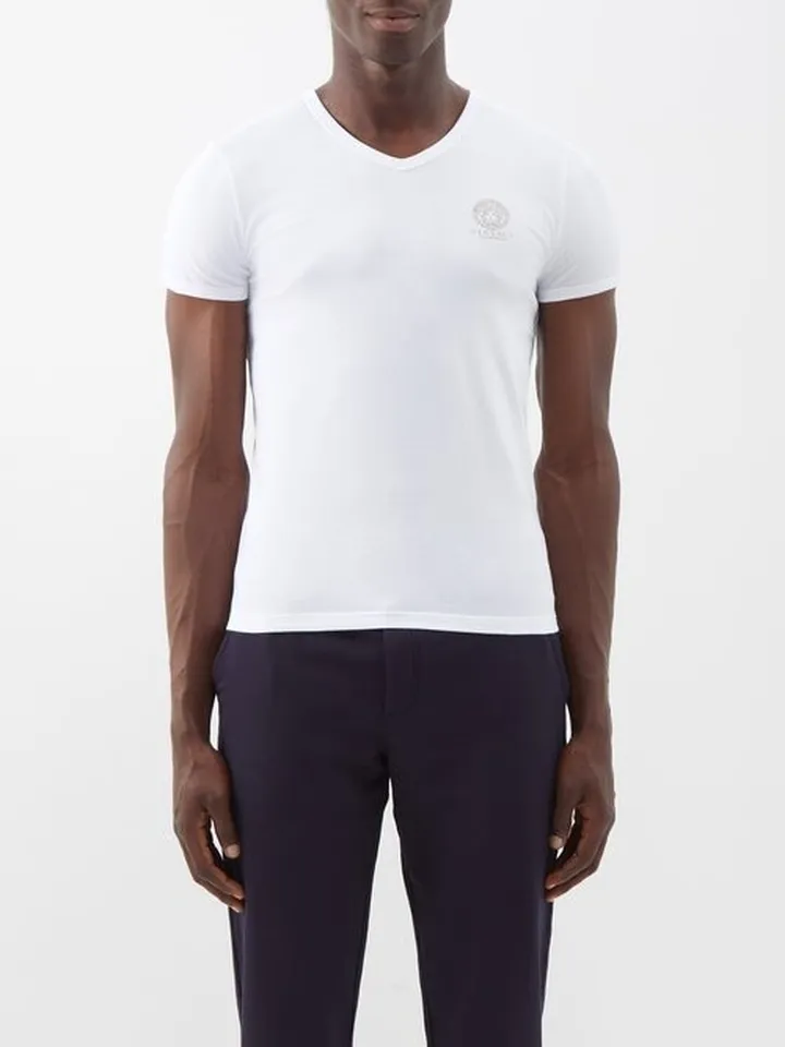 Medusa-print V-neck Cotton-blend T-shirt