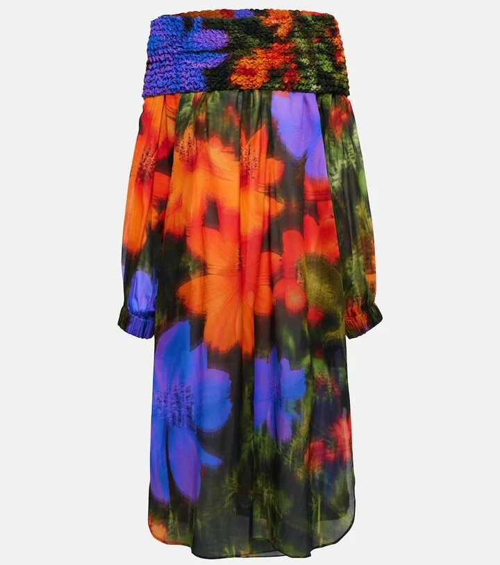 Smocked cotton midi dress