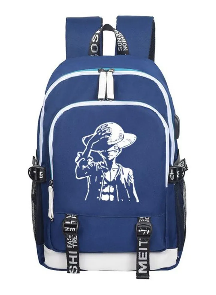 Summer Anime Casual School Backpack Blue/White