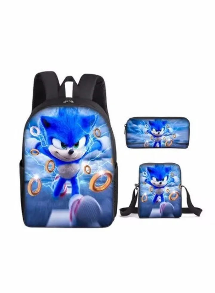 3 pcsSet Sonic Hedgehog 16 inch School Bag for Boys Girls Kids Backpack Child Crossbody Satchel Pencil Case Children