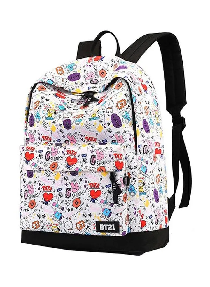 Canvas Cartoon Printed Backpack White/Pirple/Red