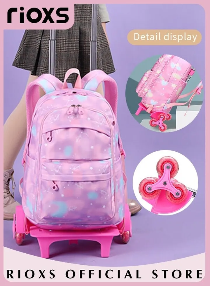 Kids Rolling Backpacks Fashion Printed Trolley School Bags Large Capacity Wheeled Kids Luggage Bag for Elementary Girls Schoolbag