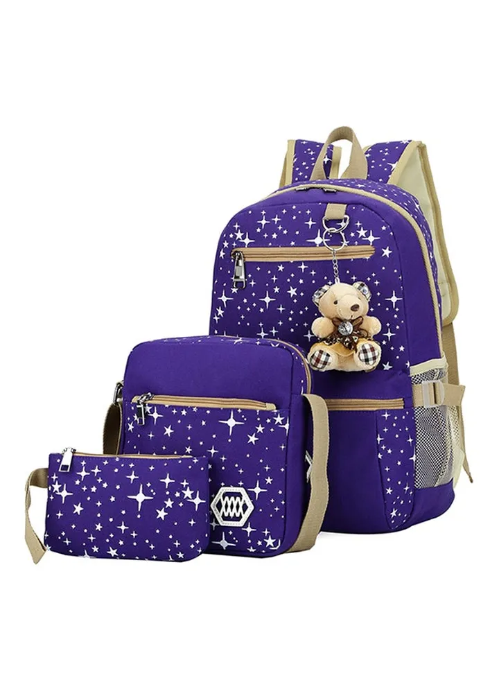 3 Piece Backpack Set Purple/Cream