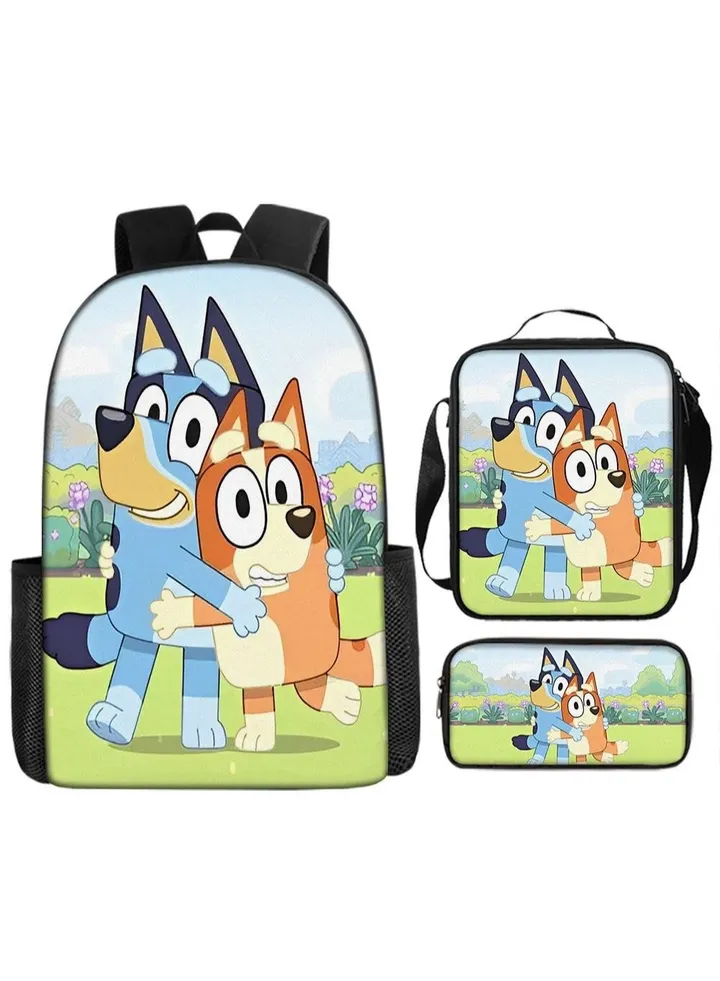 3-piece Set Bluey Family Anime Backpacks Bluey Family Lightweight Backpacks Meal Bags Pen Bags Cute Backbags