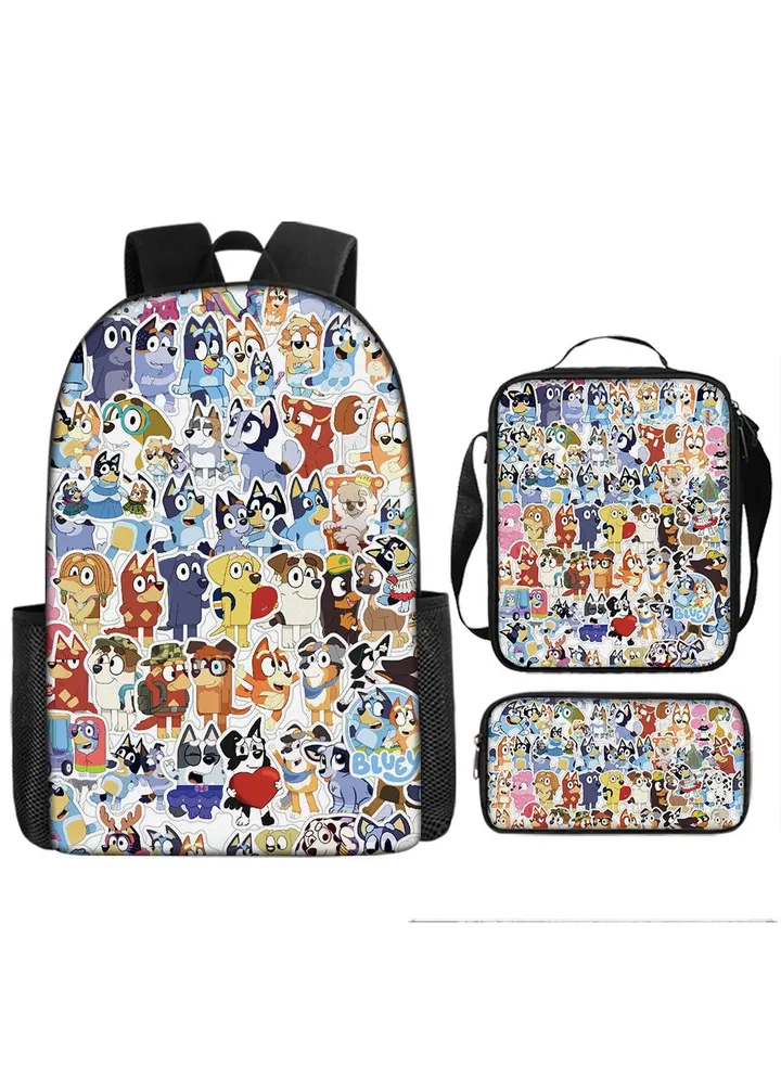 3-piece Set Bluey Family Anime Backpacks Bluey Family Lightweight Backpacks Meal Bags Pen Bags Cute Backbags