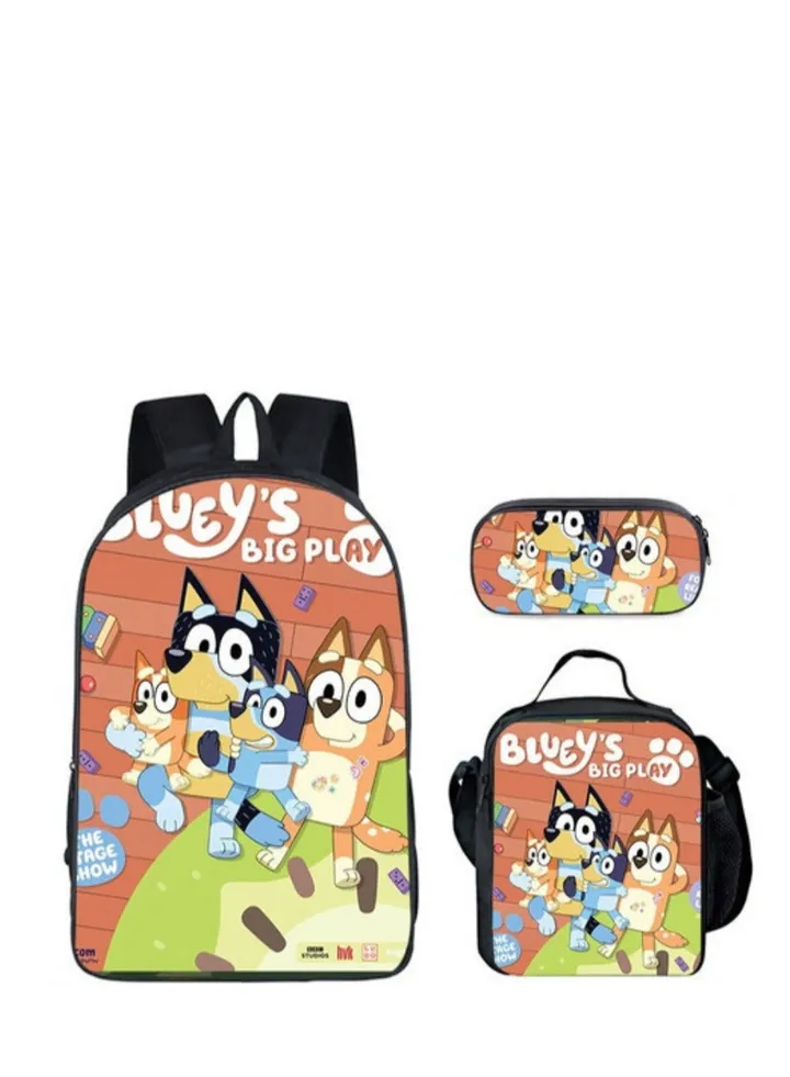 3-piece Set Bluey Family Anime Backpacks Bluey Family Lightweight Backpacks Meal Bags Pen Bags Cute Backbags