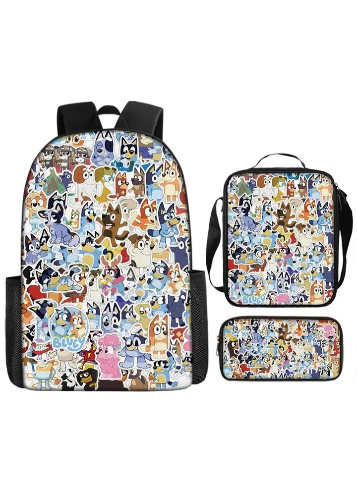 3-piece Set Bluey Family Anime Backpacks Bluey Family Lightweight Backpacks Meal Bags Pen Bags Cute Backbags