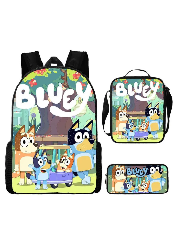 3-piece Set Bluey Family Anime Backpacks Bluey Family Lightweight Backpacks Meal Bags Pen Bags Cute Backbags