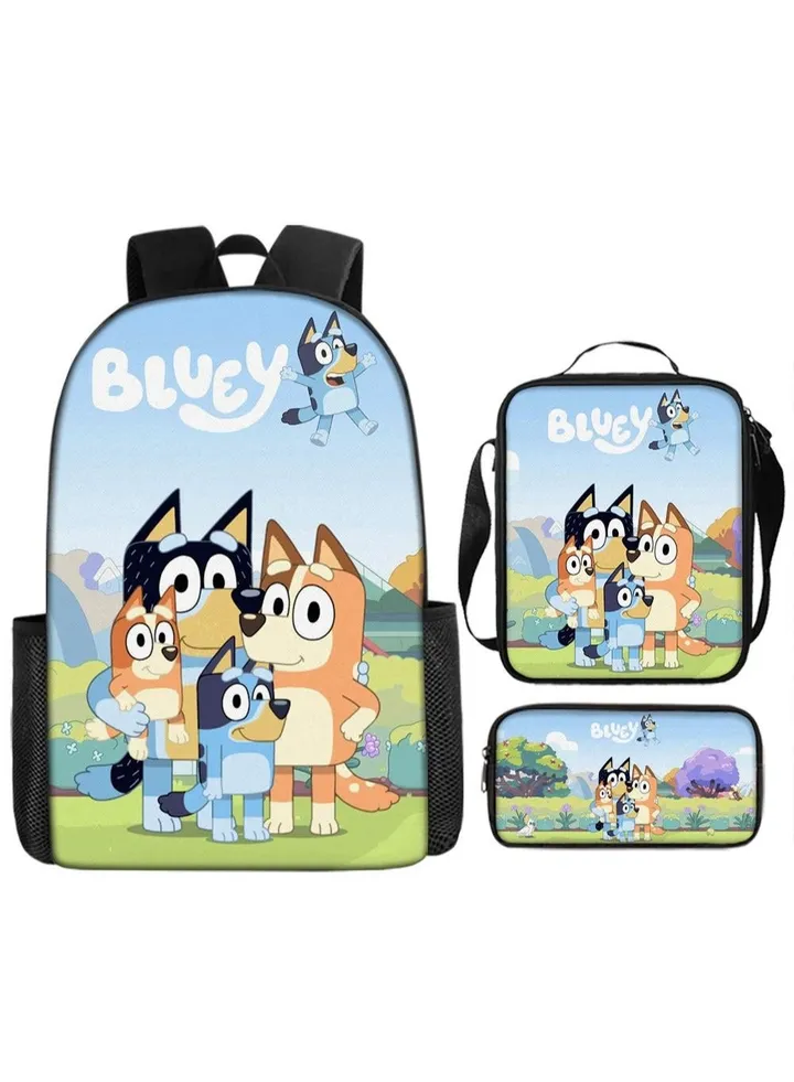 3-piece Set Bluey Family Anime Backpacks Bluey Family Lightweight Backpacks Meal Bags Pen Bags Cute Backbags