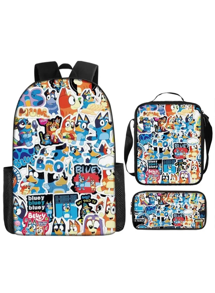 3-piece Set Bluey Family Anime Backpacks Bluey Family Lightweight Backpacks Meal Bags Pen Bags Cute Backbags
