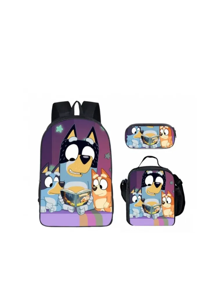 3-piece Set Bluey Family Anime Backpacks Bluey Family Lightweight Backpacks Meal Bags Pen Bags Cute Backbags