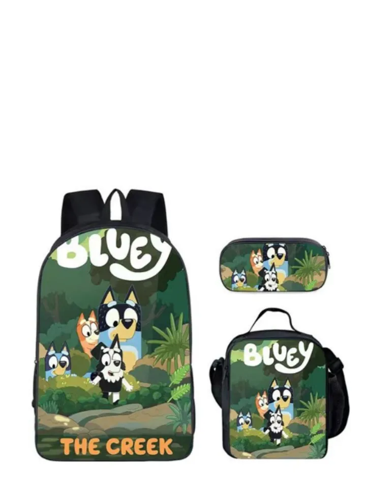 3-piece Set Bluey Family Anime Backpacks Bluey Family Lightweight Backpacks Meal Bags Pen Bags Cute Backbags