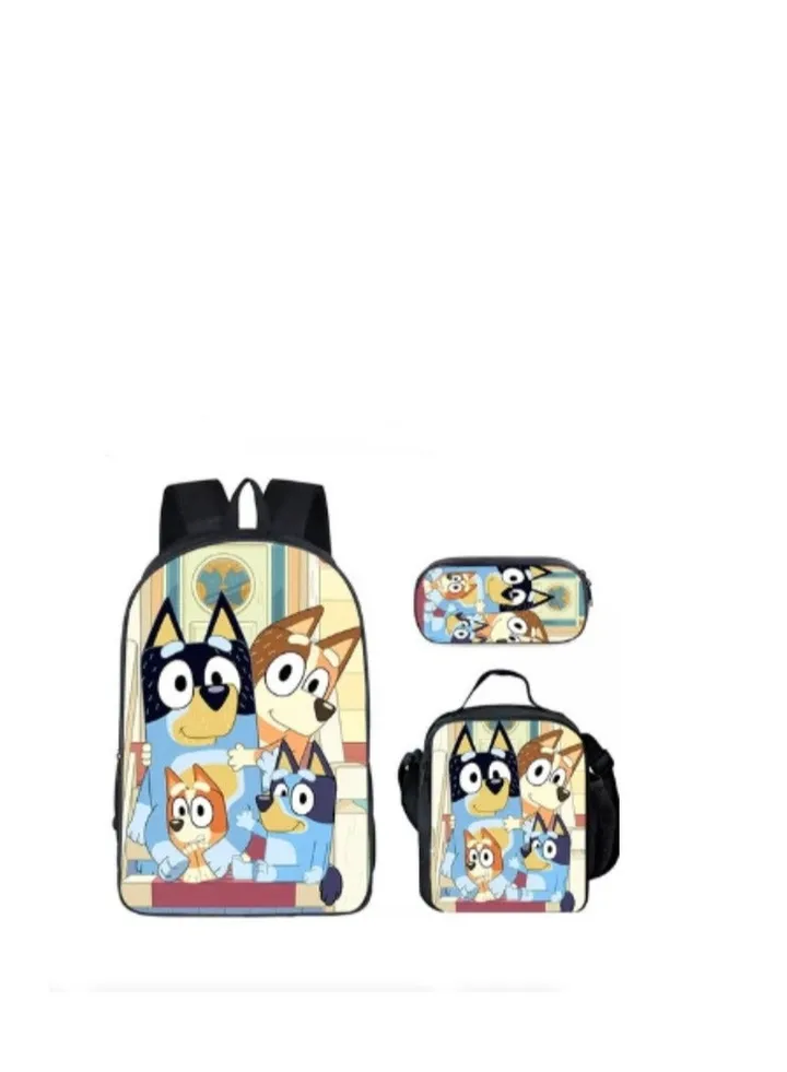 3-piece Set Bluey Family Anime Backpacks Bluey Family Lightweight Backpacks Meal Bags Pen Bags Cute Backbags