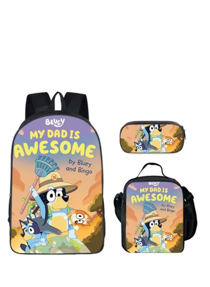 3-piece Set Bluey Family Anime Backpacks Bluey Family Lightweight Backpacks Meal Bags Pen Bags Cute Backbags