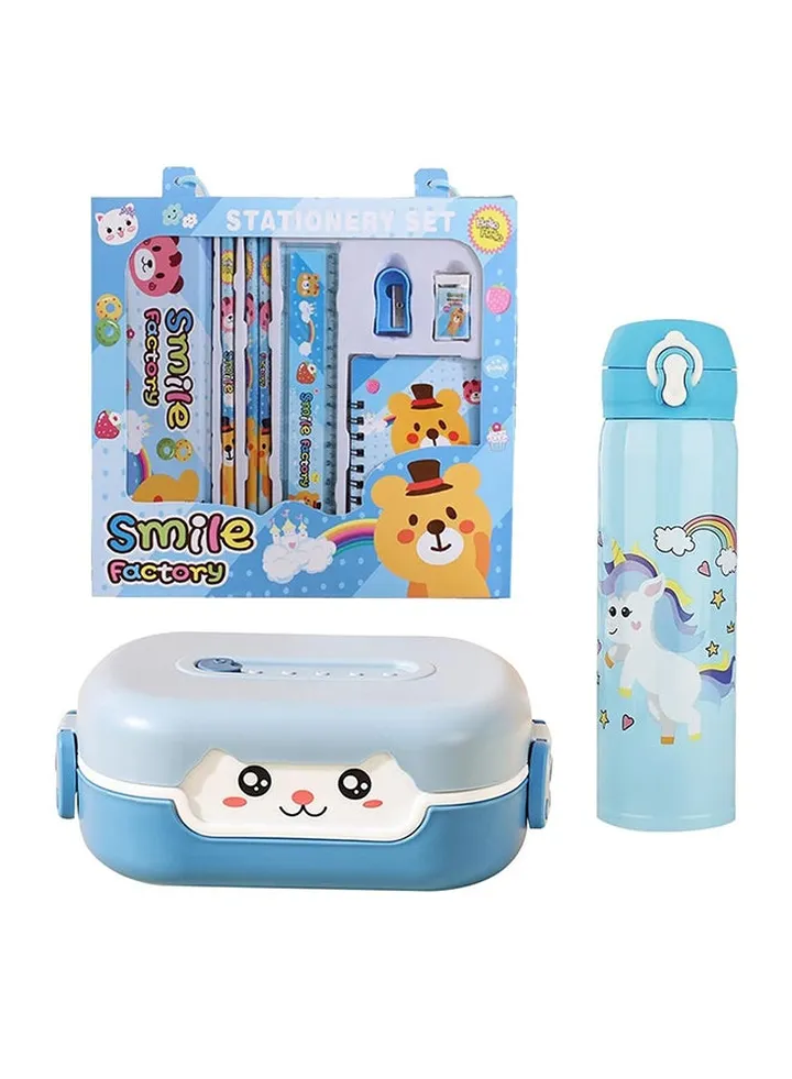 Star Babies Back to School (Stationery Set Pasck of 8, Kids Water bottle 400ml, Lunch Box) - Blue